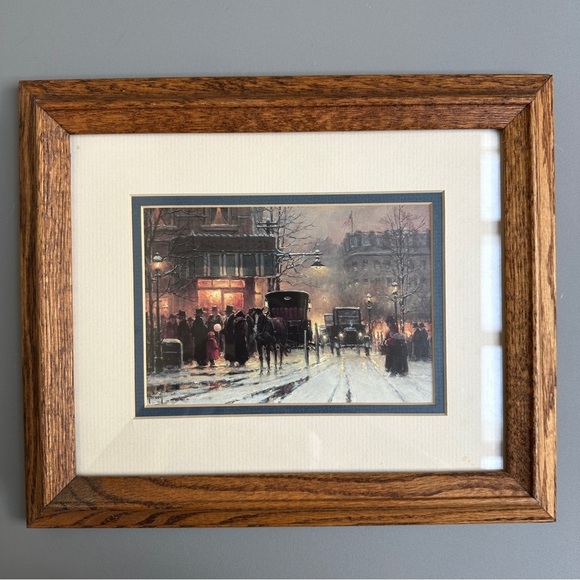 Elegant Winter Street Scene Art Print in Wooden Frame - Picture 1 of 7